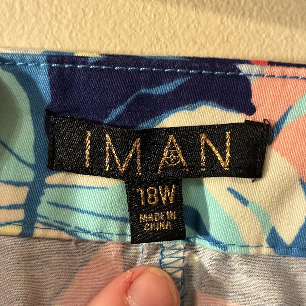 NWT IMAN Global Chic Wide-Leg Cotton Twill Crop Pants Tropical Stretch Blue 18W - Picture 7 of 11